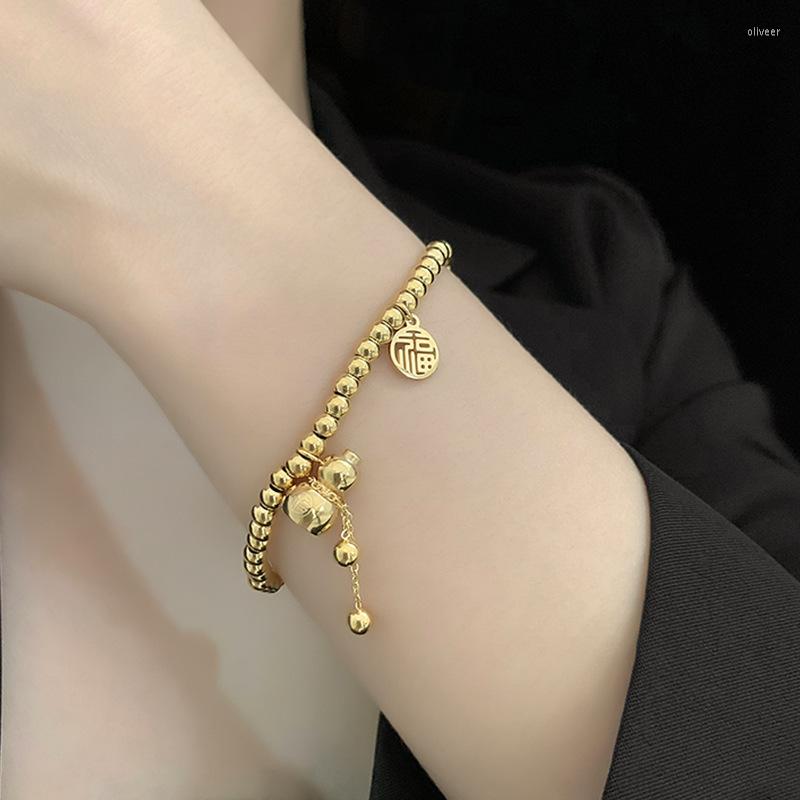 Link Bracelets Fashion Small Gourd Fu Word Titanium Steel Ball Elastic Rope Bracelet Gold Plated Retractable Female
Link Bracelets Fashion Small Gourd Fu Word Titanium Steel Ball Elastic Rope Bracelet Gold Plated Retractable Female