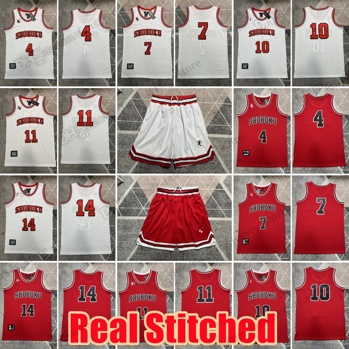Real Embroidery Stitched Basketball Jersey Shohoku Akagi Miyagi Sakuragi Rukawa Mitsui Tank Role Playing Tank Jerseys shorts