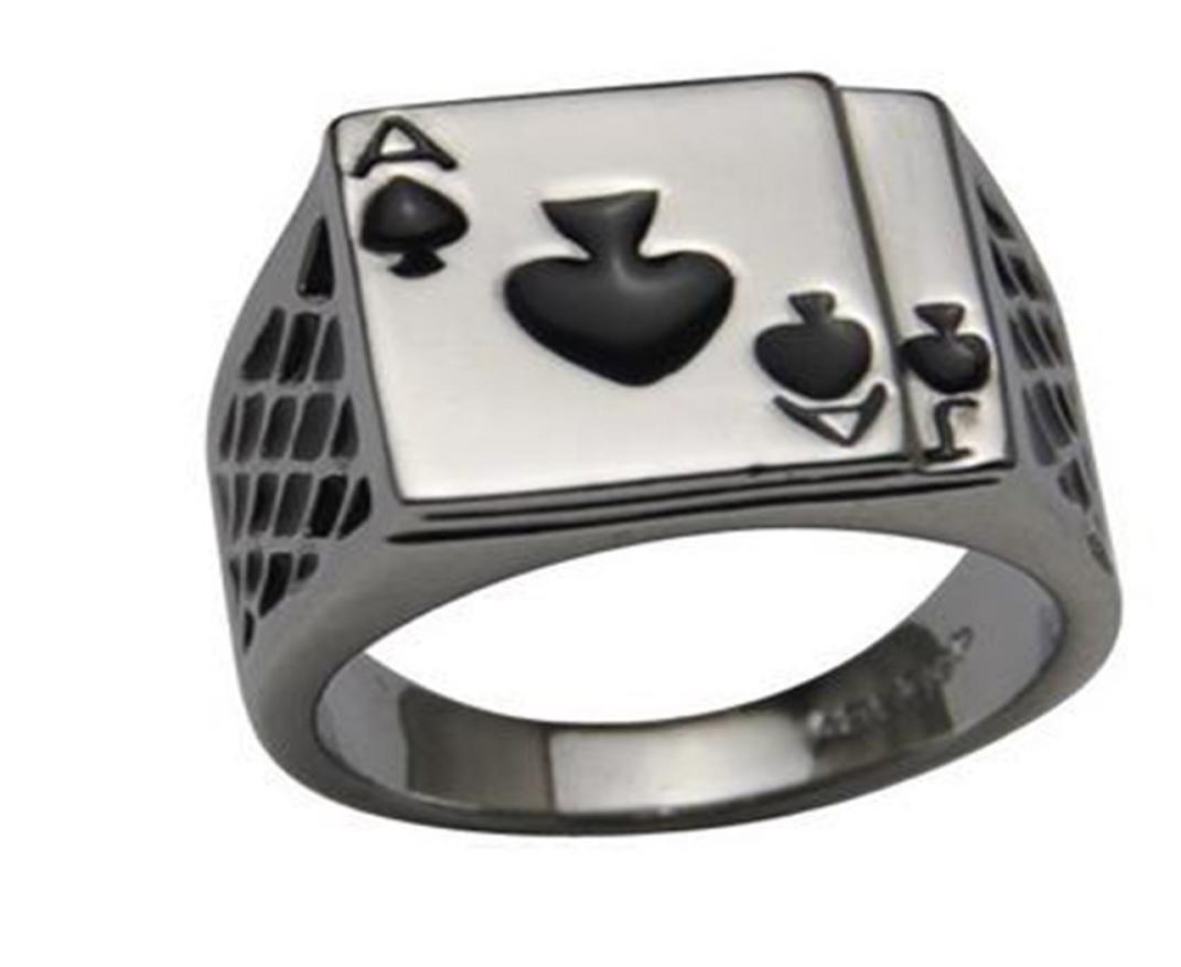 Men039s Jewelry Chunky Black Enamel Spades Cool Poker Ring for Men6395562