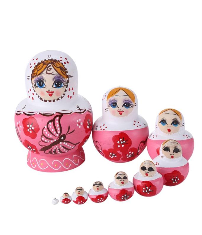 10layer Matryoshka Nesting Doll Wooden Russian classicMini 10layer Butterfly Girl Dolls Pure Handicrafts Home Decoration327W