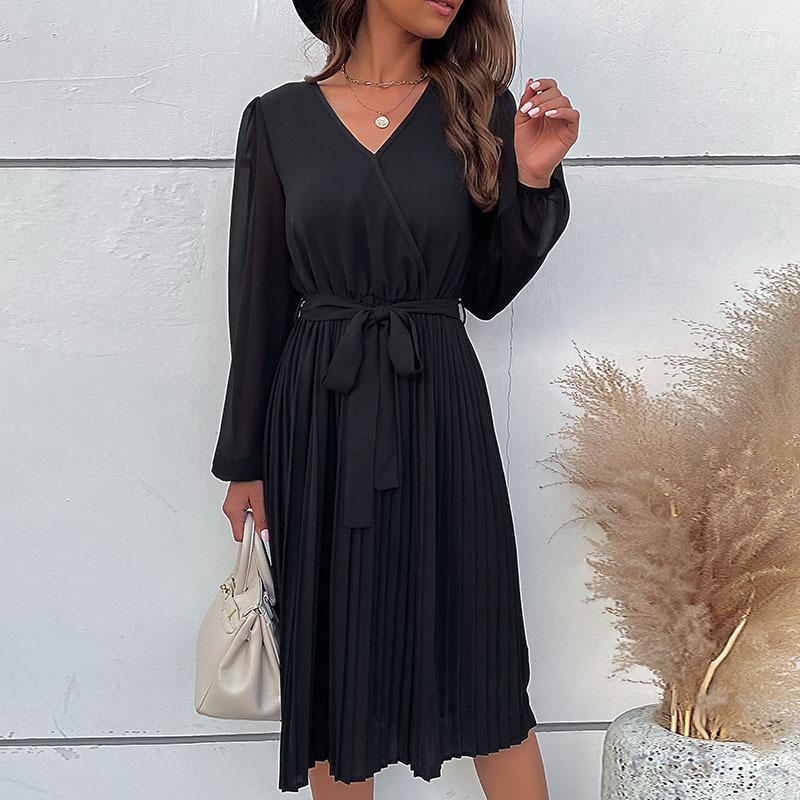 Casual Dresses Women' Long Sleeve Pleated Dress With Belt Spring Summer Black Elegant Mini For Ladies Female Office Party Clothing
Casual Dresses Women' Long Sleeve Pleated Dress With Belt Spring Summer Black Elegant Mini For Ladies Female Office Party Clothing