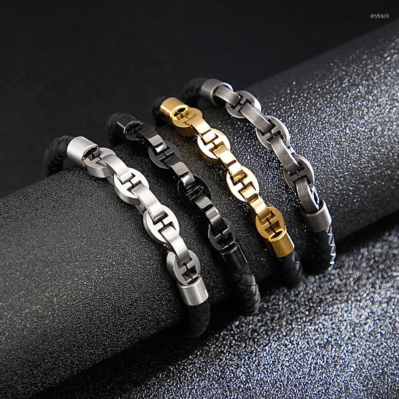Link Bracelets European And American Men's Titanium Steel Bracelet Fashion Trend Braided Leather
Link Bracelets European And American Men's Titanium Steel Bracelet Fashion Trend Braided Leather