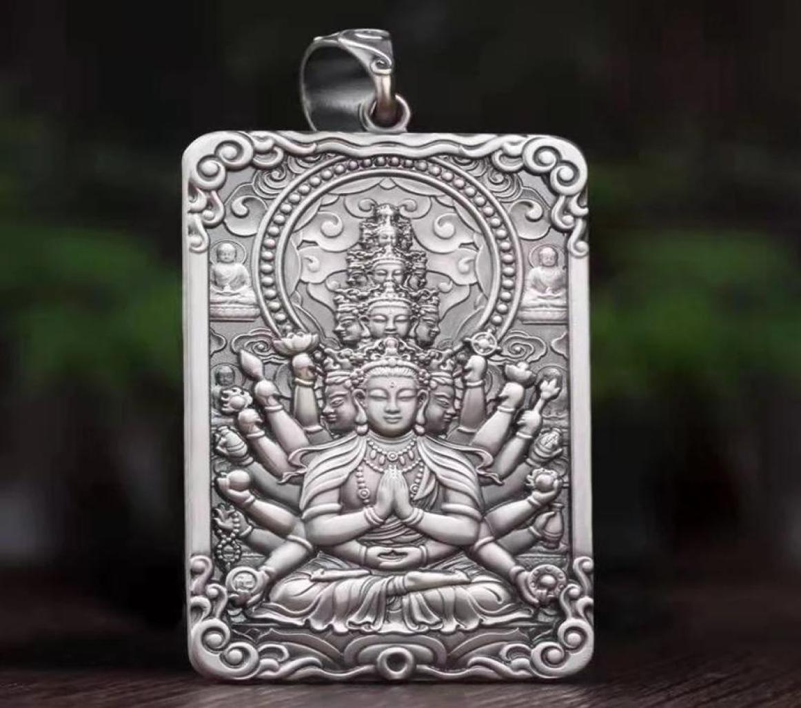 Vintage ThousandHand Avalokitesvara Pendant Rat Male Zodiac Buddha Large Amulet Necklace Male Gift Accessories300d