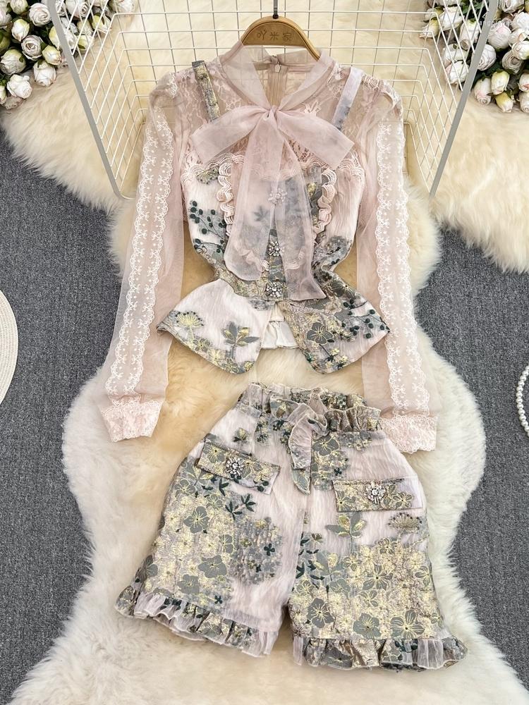 Women' Tracksuits Fashion Set Women' Spring And Autumn Vintage Bow Tie Mesh Splice Jacquard Top High Waist Shorts Two Piece, Pink
Women' Tracksuits Fashion Set Women' Spring And Autumn Vintage Bow Tie Mesh Splice Jacquard Top High Waist Shorts Two Piece, Pink
