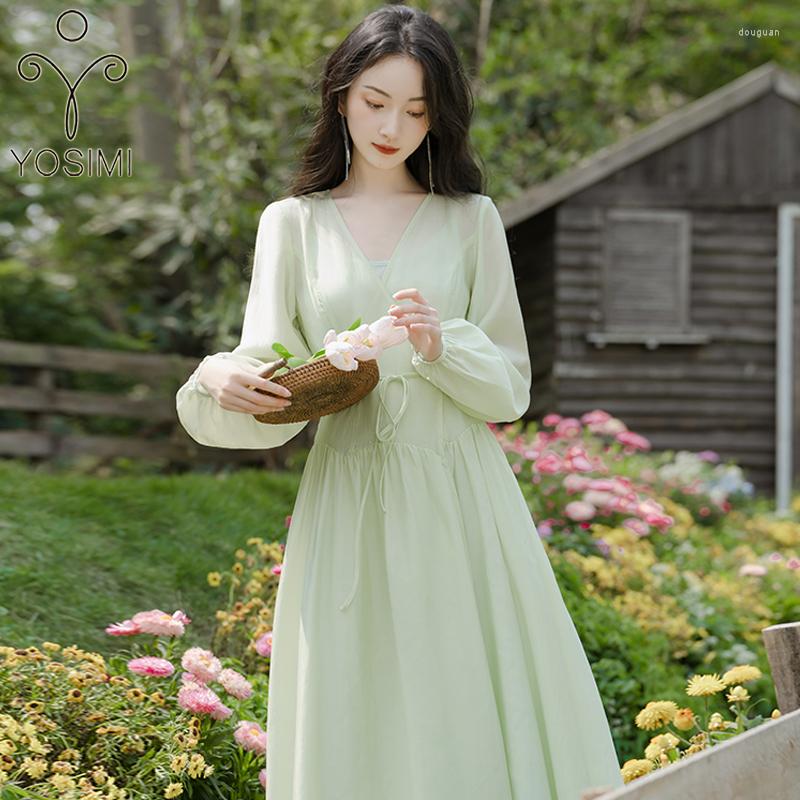 Casual Dresses YOSIMI Light Green Chiffon Long Sleeve Maxi Women Dress Vintage 2023 A-line V-neck Ladies Birthday Party Elegant
Casual Dresses YOSIMI Light Green Chiffon Long Sleeve Maxi Women Dress Vintage 2023 A-line V-neck Ladies Birthday Party Elegant