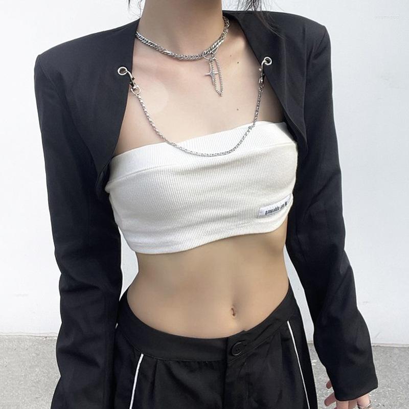 Women' Jackets Jacket Women' Cropped Metal Chain Right Shoulder Blazer Early Fall Slim Top Bomber Women Chaquetas Para Mujer, Black
Women' Jackets Jacket Women' Cropped Metal Chain Right Shoulder Blazer Early Fall Slim Top Bomber Women Chaquetas Para Mujer, Black