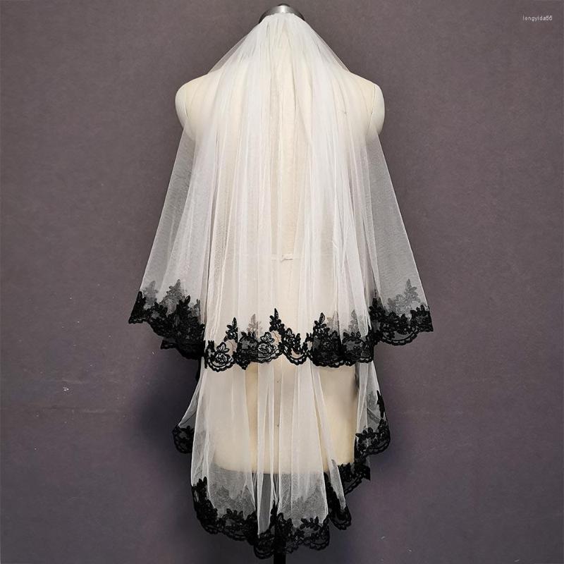 Bridal Veils Black Lace White/Ivory Tulle 2 Layers Short Wedding Veil Beautiful T With Blusher Comb Accessories
Bridal Veils Black Lace White/Ivory Tulle 2 Layers Short Wedding Veil Beautiful T With Blusher Comb Accessories