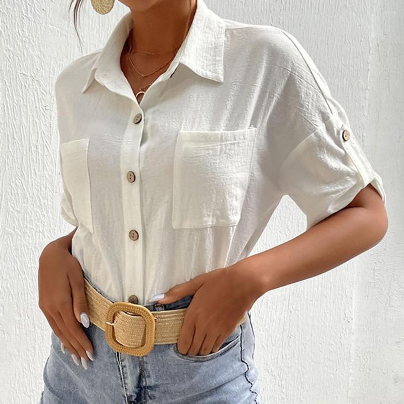Women's Blouses Women Casual Solid Cotton Shirt Fashion Short Sleeve Patch Pockets Loose And Tops 2023 Summer Elegant Office Lady Shirts, Blue
Women's Blouses Women Casual Solid Cotton Shirt Fashion Short Sleeve Patch Pockets Loose And Tops 2023 Summer Elegant Office Lady Shirts, Blue