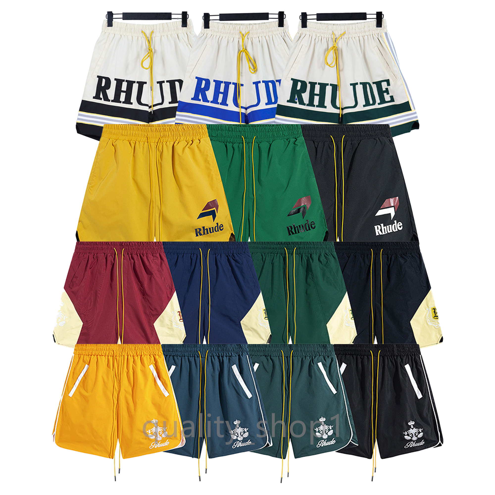 23ss Designer Rhude Shorts Mens Fashion Beach Trousers Luxury High Quality Men and Women Couple Casual Versatile Embroidery Mesh Double Layer, 12