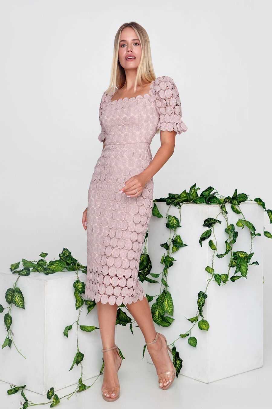 Spring 2023 New Arrival fashionable lace off shoulder dress solid dress ladies midi dresses