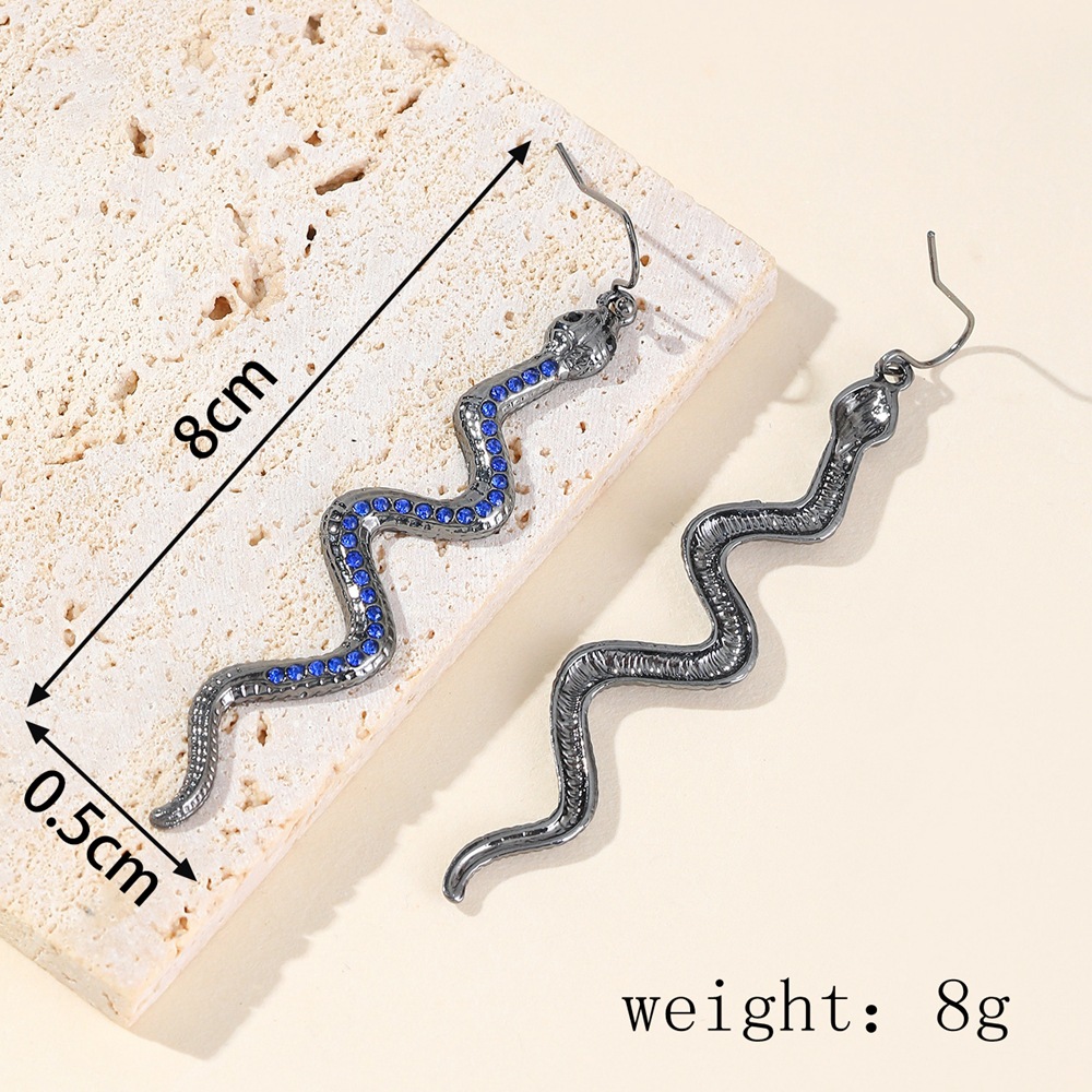 Ethnic Blue Austrian Crystal Snake Dangle Earrings Personality Serpent Long Earrings for Women Brithday Party Jewelry Gift