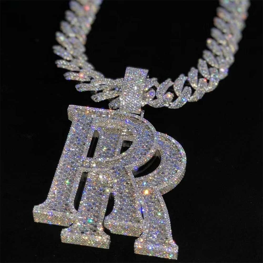 Custom Hip Hop Jewelry Rapper Letter Pendant Iced Out Baguette Initial Vvs Moissanite Pendant