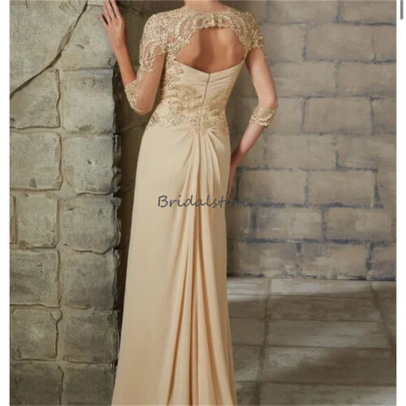 Mermaid Champagne Mother Of The Bride Dress 2023 With Lace Sexy Open Back Chiffon Beaded Floor Length Wedding Guest Dress Prom Party Gowns Elegant For