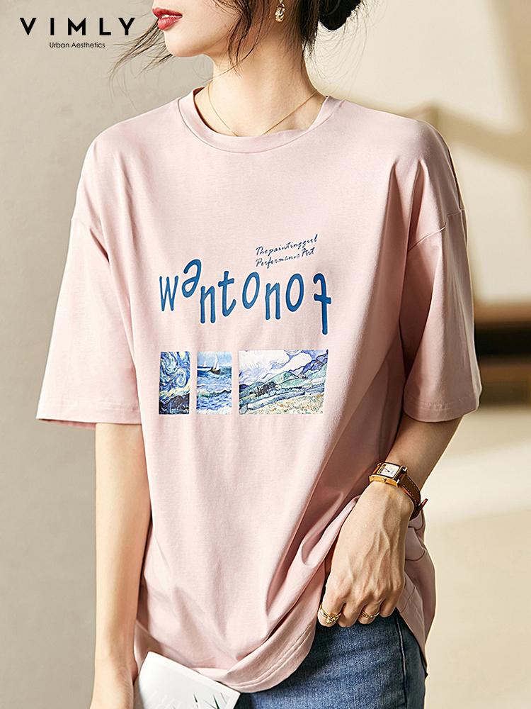 T-Shirt VIMLY Pink Tshirt for Women 2022 Summer Loose Casaul Oneck Short Sleeve Letter Printing Tops Korean Youth Female Clothing V2809
T-Shirt VIMLY Pink Tshirt for Women 2022 Summer Loose Casaul Oneck Short Sleeve Letter Printing Tops Korean Youth Female Clothing V2809