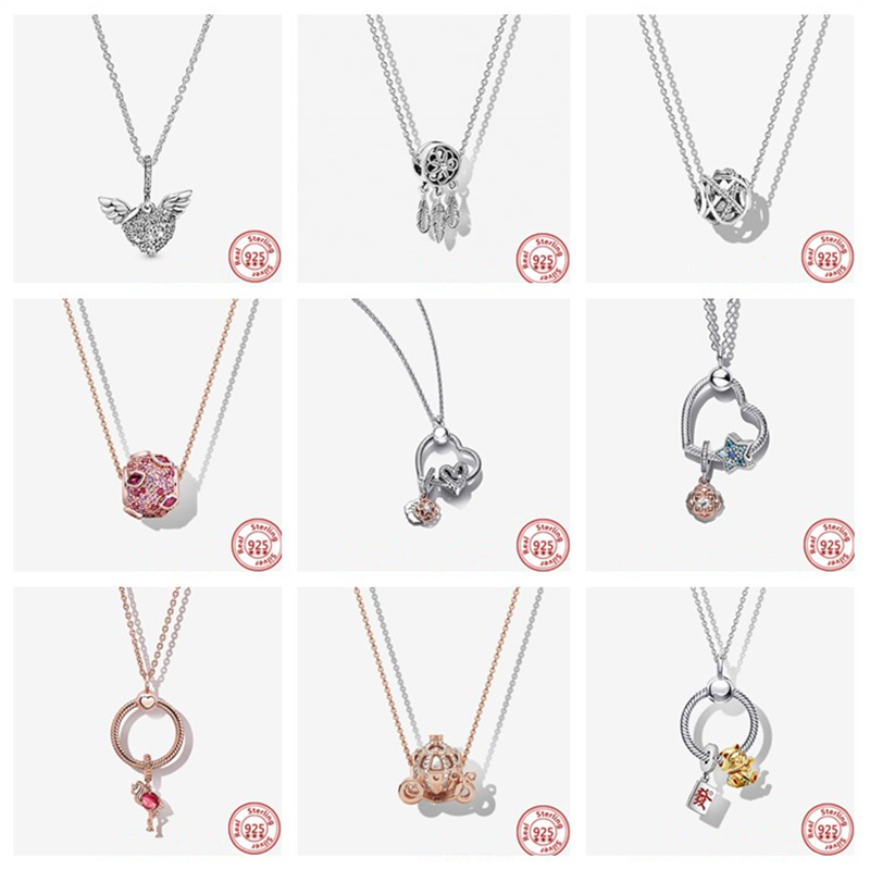 925 Sterling Silver Necklace Carrier -loaded Heart Wings Pendant Necklace Ladies DIY Jewelry Classic Cable Chain Necklace Free Delivery Free Shipping