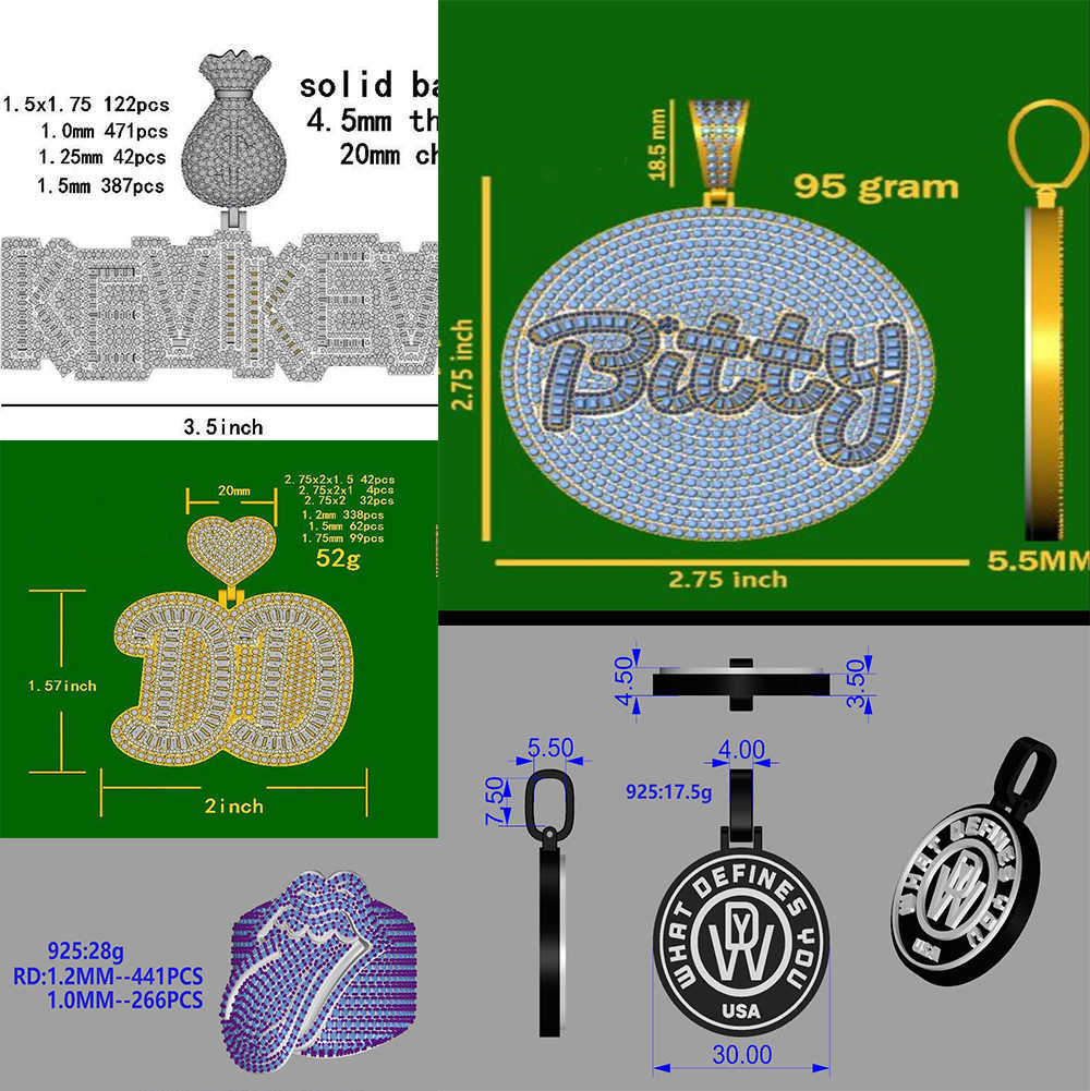 Personalized Custom Gold Plated Sterling Silver Pass Diamond Tester Moissanite Stone Custom Pendant