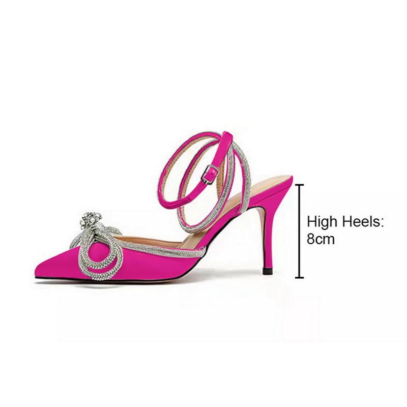 Dress Shoes Rhinestones Pumps Women Crystal Bow-knot Sandals Pointed Toe Silk Fashion Lady High Heels Party Wedding Summer