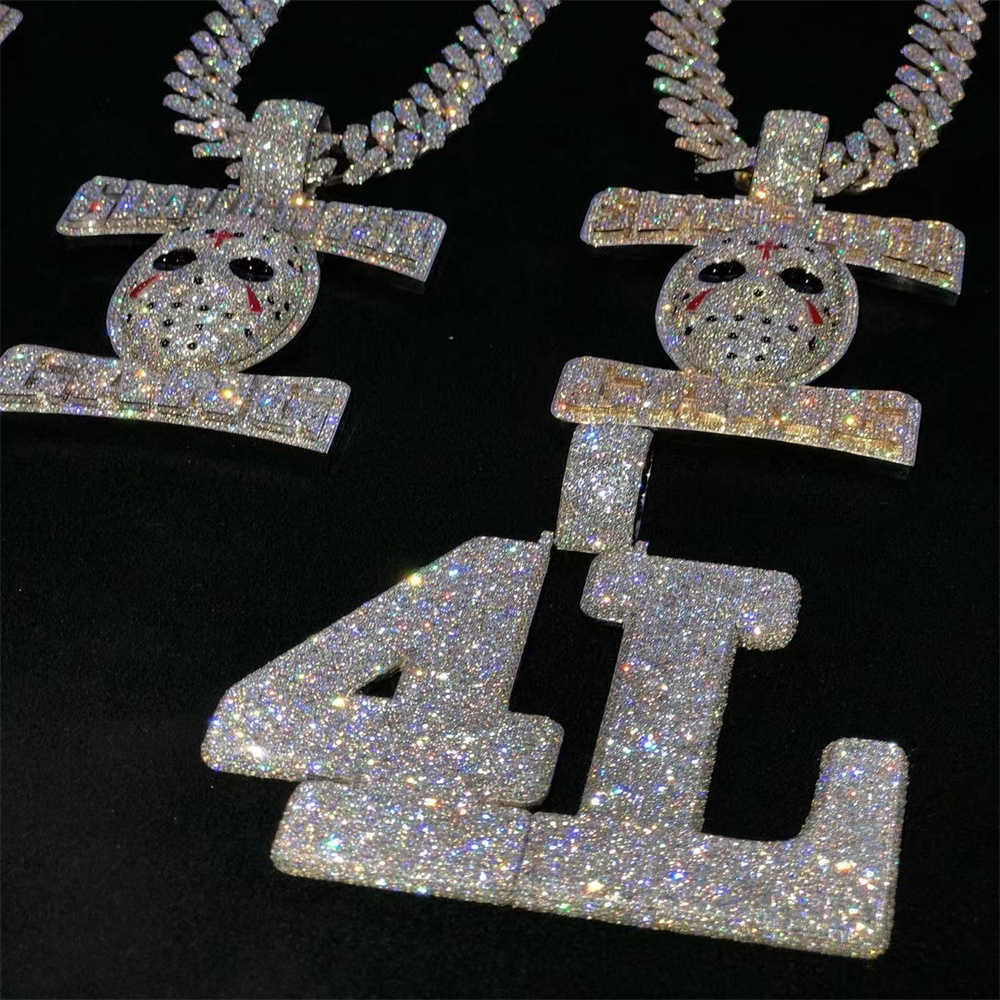 Custom Hip Hop Jewelry Rapper Letter Iced Out Baguette Initial Vvs Moissanite Pendant
