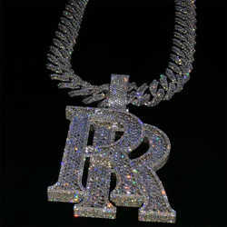 Custom Hip Hop Jewelry Rapper Letter Iced Out Baguette Initial Vvs Moissanite Pendant