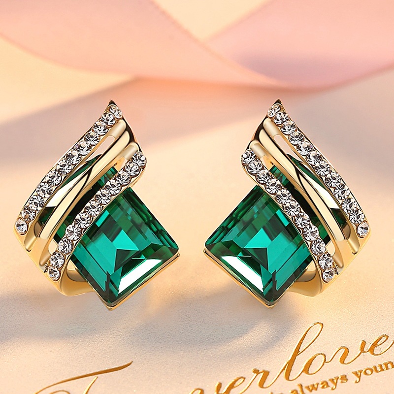 S925 Silver Stud Earrings for Women - Designer Fashion with Crystal Rhombus Design