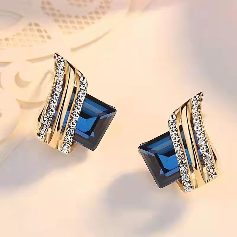 S925 Silver Stud Earrings for Women - Designer Fashion with Crystal Rhombus Design