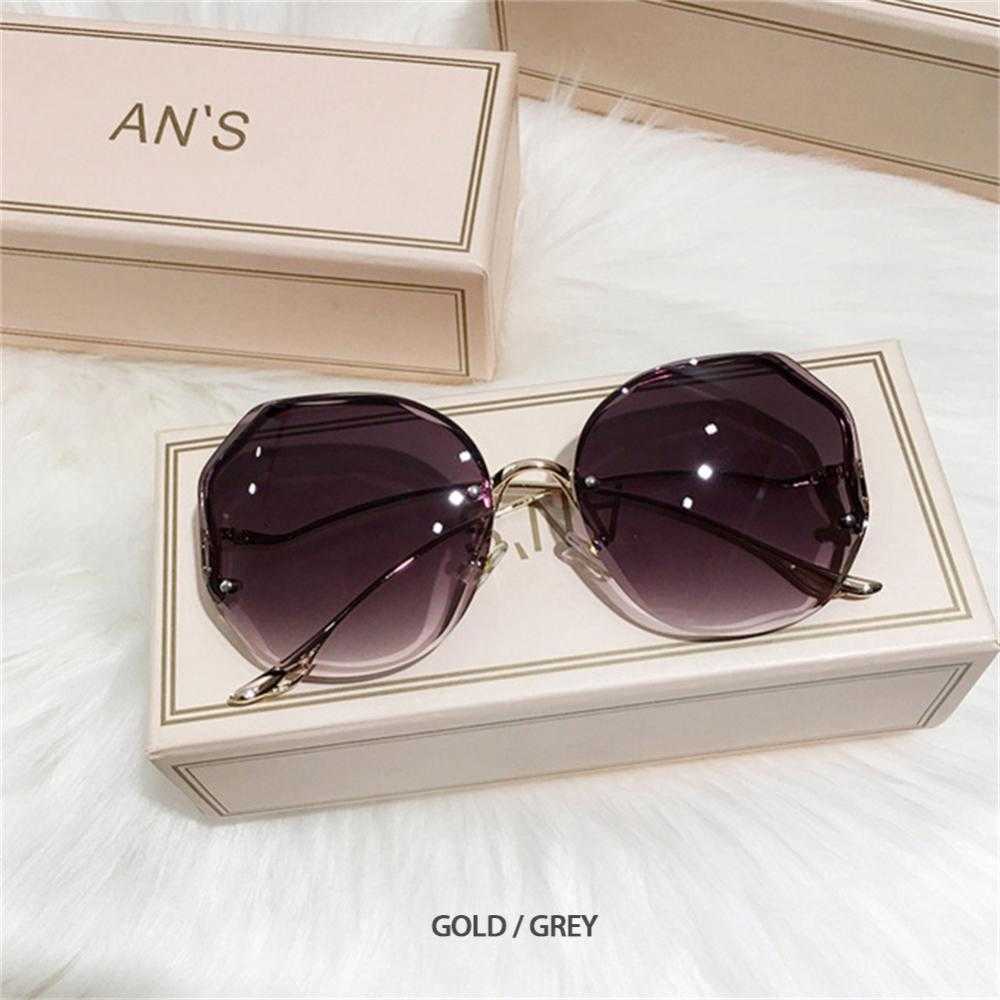 New 2022 Fashion Brown Gradient Sunglasses Women's Frameless Cut Edge Multi-Deformable Metal Curved Temple Sunglasses