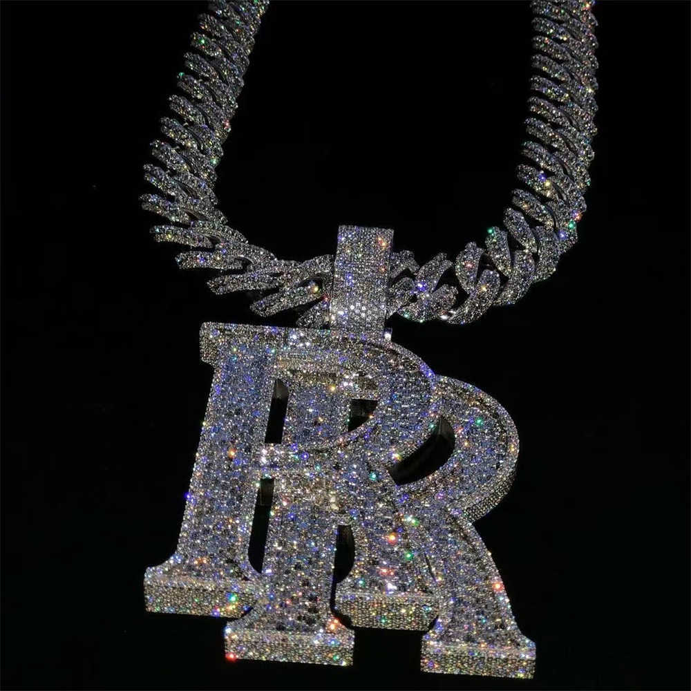 Custom Hip Hop Jewelry Rapper Letter Iced Out Baguette Initial Vvs Moissanite Pendant