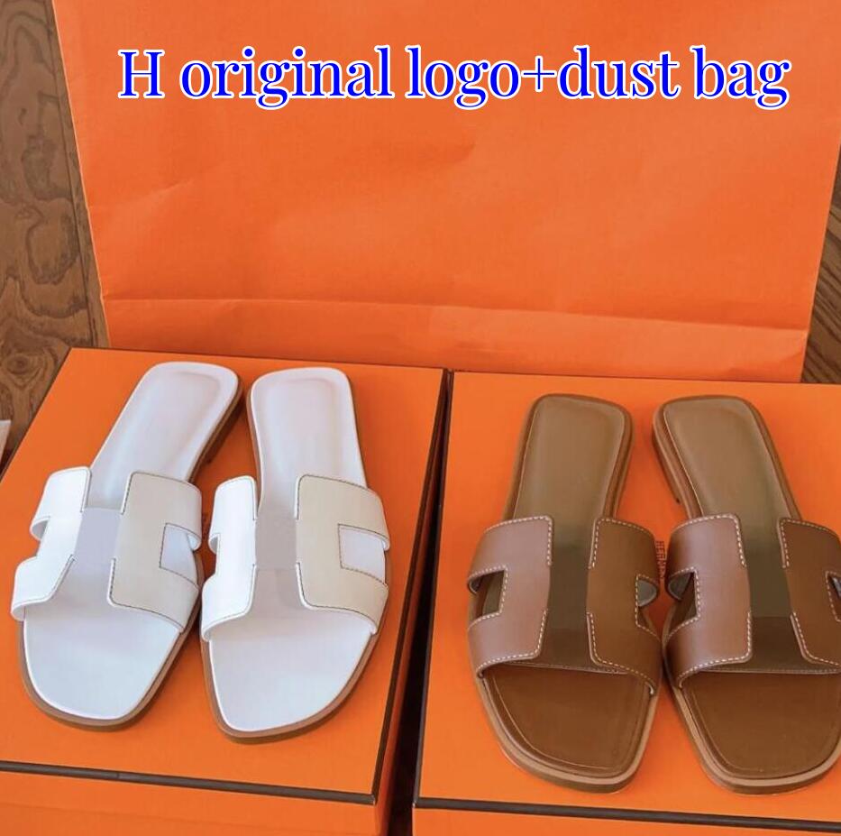 2023 Sandales Fashion Sandals Genuine Leather For Women Slippers Summer Luxury Flat Slides Ladies Summer Beach Sandal Party Wedding Oran Slipper shoes