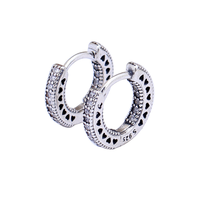 Women's Fashionable Sterling Silver Heart-Shaped Hoop Earrings - Choice of Three Colors
