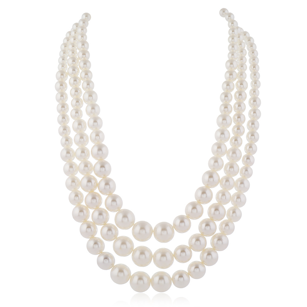 Multi Layers White Simulated Pearl Necklace Earrings Jewelry Set for Women Bridal Exaggerated Party Necklace Earrings Set Jewelry Gift Promotion Price