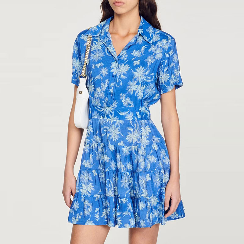 2023 designer dress women summer dress shirt collar ruffle floral print holiday style dresses for women, Customize
2023 designer dress women summer dress shirt collar ruffle floral print holiday style dresses for women, Customize