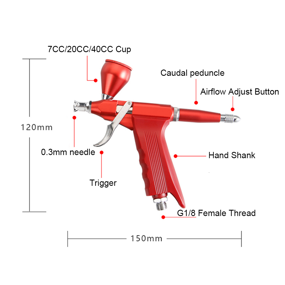 Spray Guns RIBO Dual Action Airbrush Gun Easy Clean 20 40CC 0.3MM Trigger Simple Spary Pen 230526