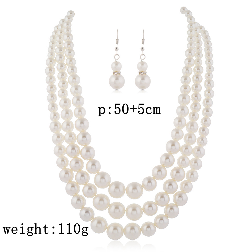 Multi Layers White Simulated Pearl Necklace Earrings Jewelry Set for Women Bridal Exaggerated Party Necklace Earrings Set Jewelry Gift Promotion Price