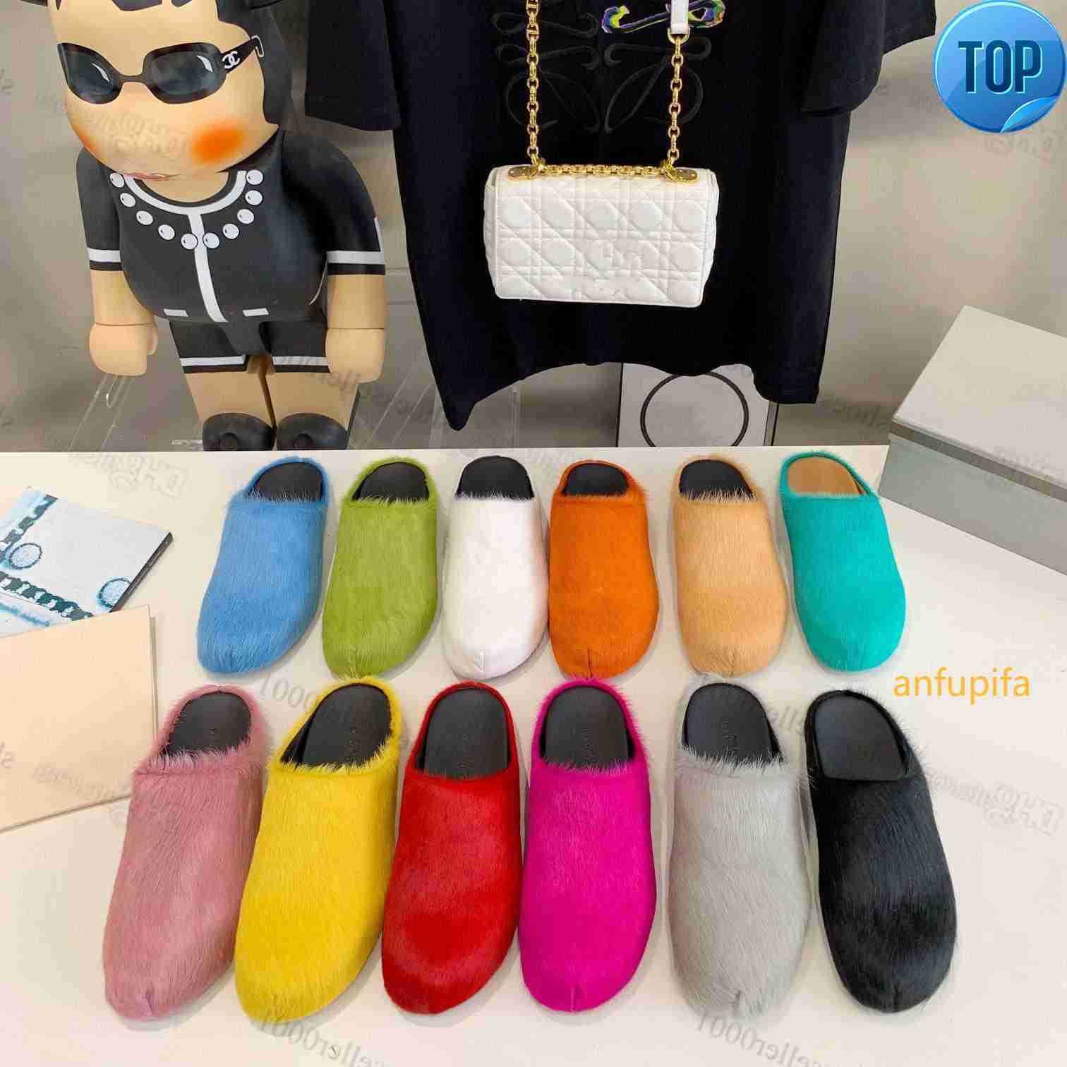 2023 High quality horsehair Marni slippers candy color fluff women men slide black white blue yellow red green designer classic Half wool shoes 35-46
2023 High quality horsehair Marni slippers candy color fluff women men slide black white blue yellow red green designer classic Half wool shoes 35-46