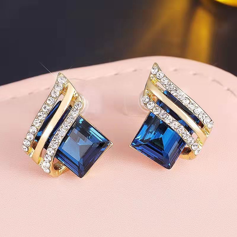 S925 Silver Stud Earrings for Women - Designer Fashion with Crystal Rhombus Design
