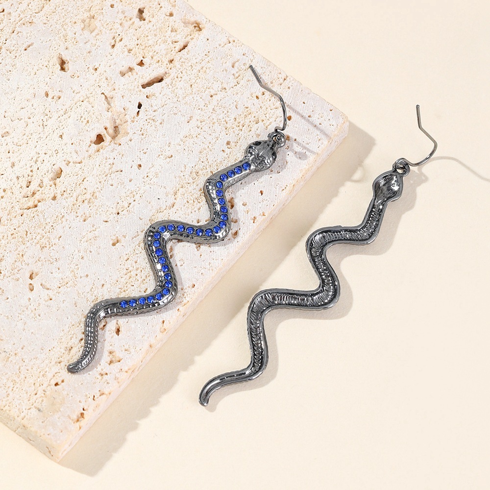 Ethnic Blue Austrian Crystal Snake Dangle Earrings Personality Serpent Long Earrings for Women Brithday Party Jewelry Gift