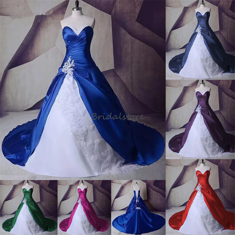 Vintage Royal Blue With White Wedding Dress 2023 Elegant A Line Gothic Lace Country Wedding Gowns Corset Pleat Garden Bridal vestidos de novia robe de