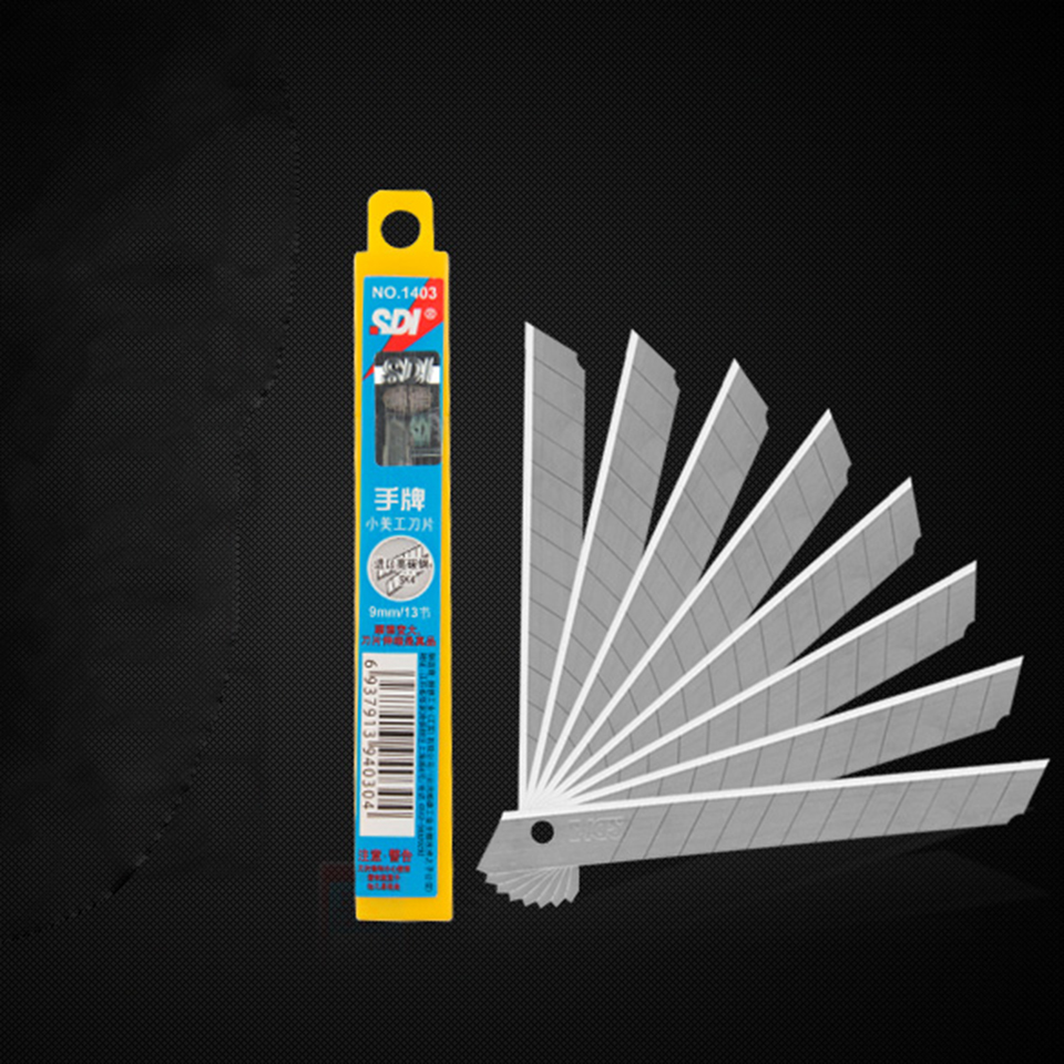 Heavy-Duty 9mm Craft Blades, 60° Angle | SDI 1403 Stainless Steel Rust-Resistant Replacement Blades for Utility Knives, 10-Pack