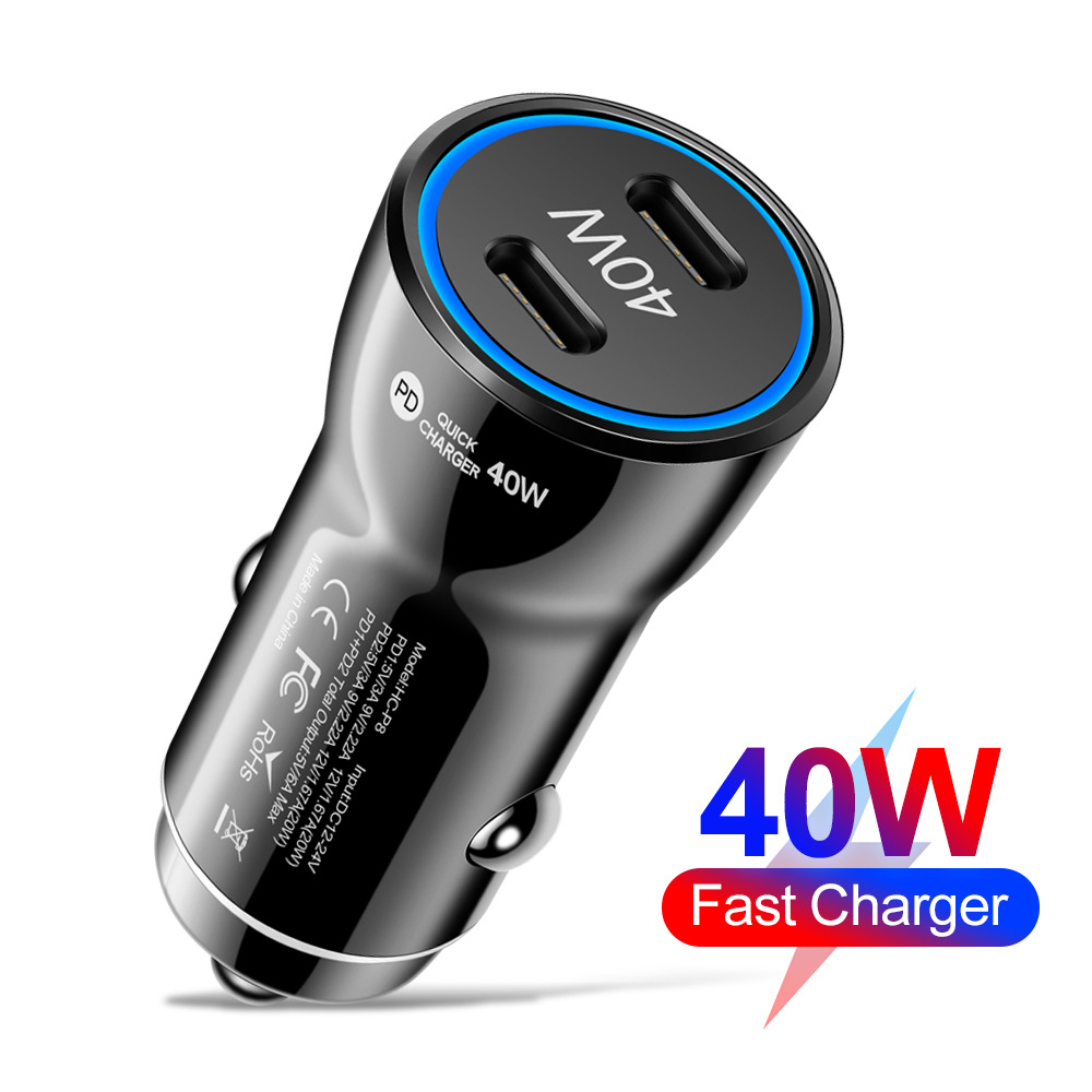 Dual PD Type c Usb C Car Charger 40W Fast Quick Charging Vehicle Car Charger Auto Power Adapters For IPhone 13 14 15 Pro Max Samsung S22 S23 Note 20 H