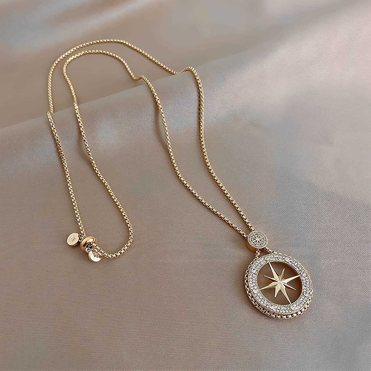 18k Gold Plated Eight-pointed Star Necklace Length Adjustable For Women Trendy Fashion Women Girls With Delicate Pendant Stackable Long Chains Jewelry