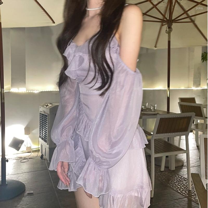 Casual Dresses 2023 Autumn Clothes Korea Ladies French Elegant Strap Dress Women Long Sleeve Vintage Mini Female Evening Party Y2k