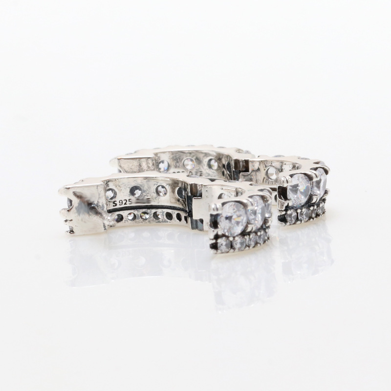 Authentic 925 Sterling Silver Pave Hoop Earrings for Men & Women - Shiny Party Jewelry