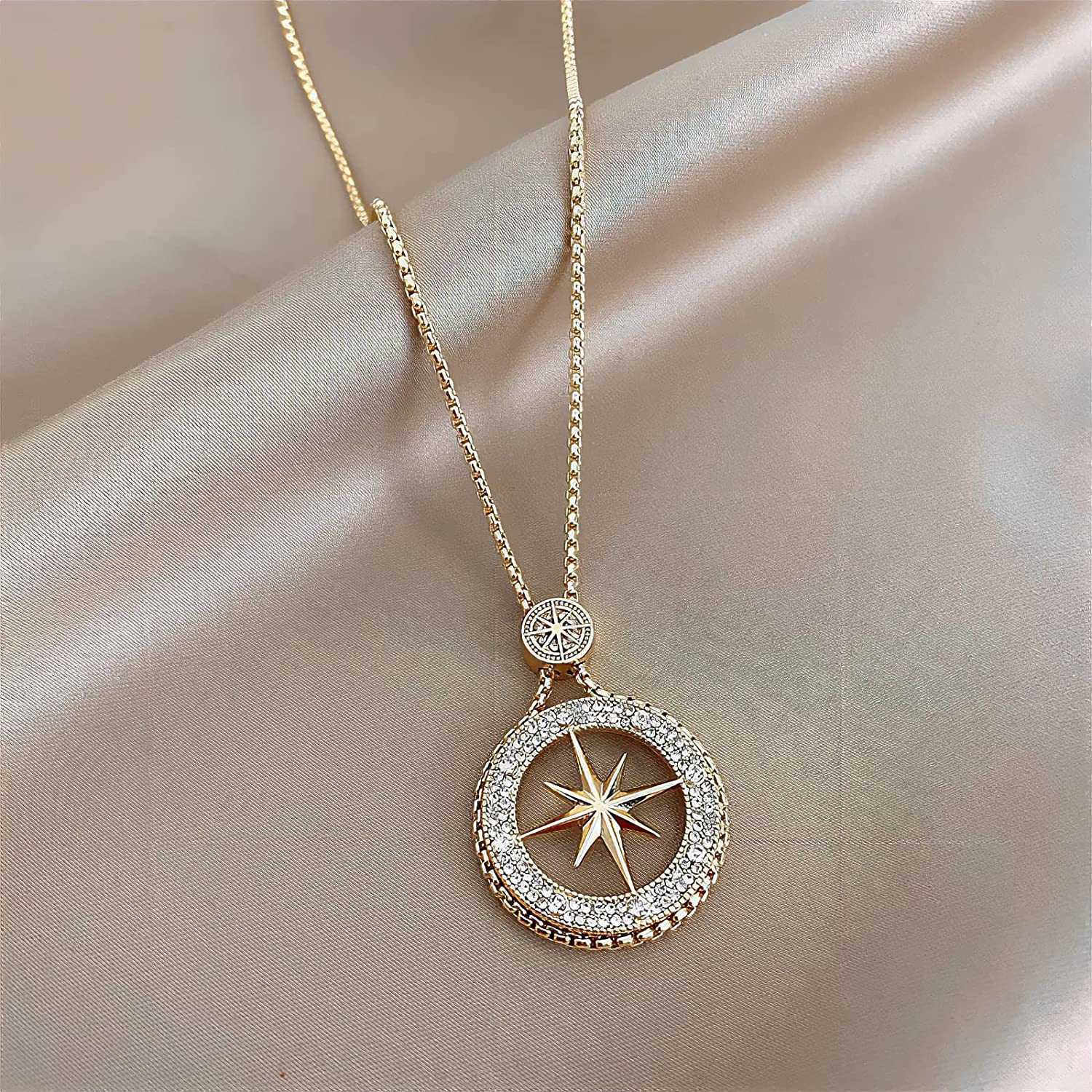 18k Gold Plated Eight-pointed Star Necklace Length Adjustable For Women Trendy Fashion Women Girls With Delicate Pendant Stackable Long Chains Jewelry