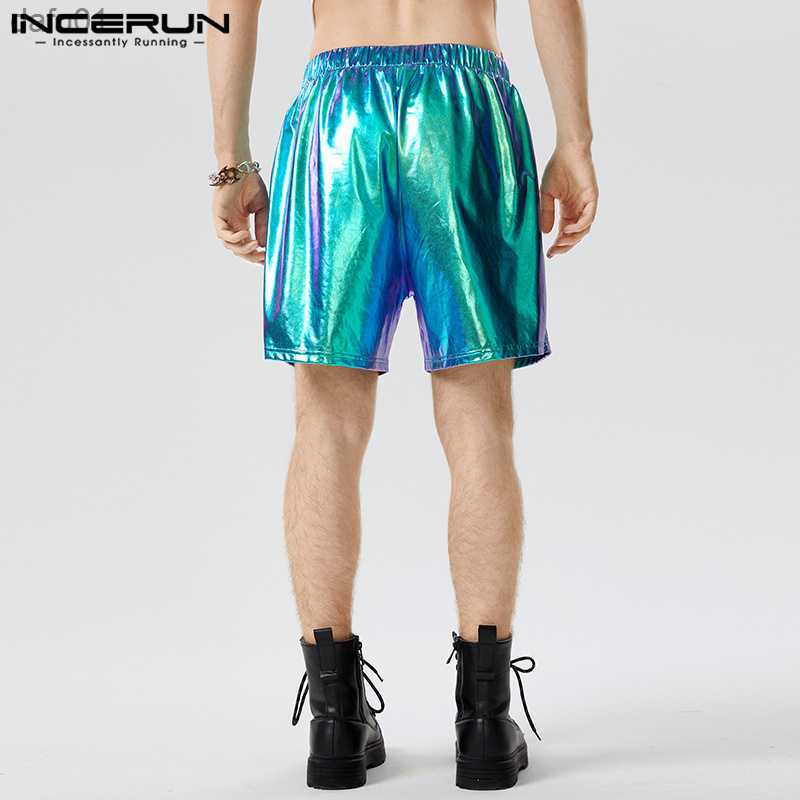 Men's Shorts INCERUN 2023 American Style Men's Sparkling Fabric Dual Color Shorts Fashion Casual Party Hot Selling Rubber Waist Shorts S-5XL