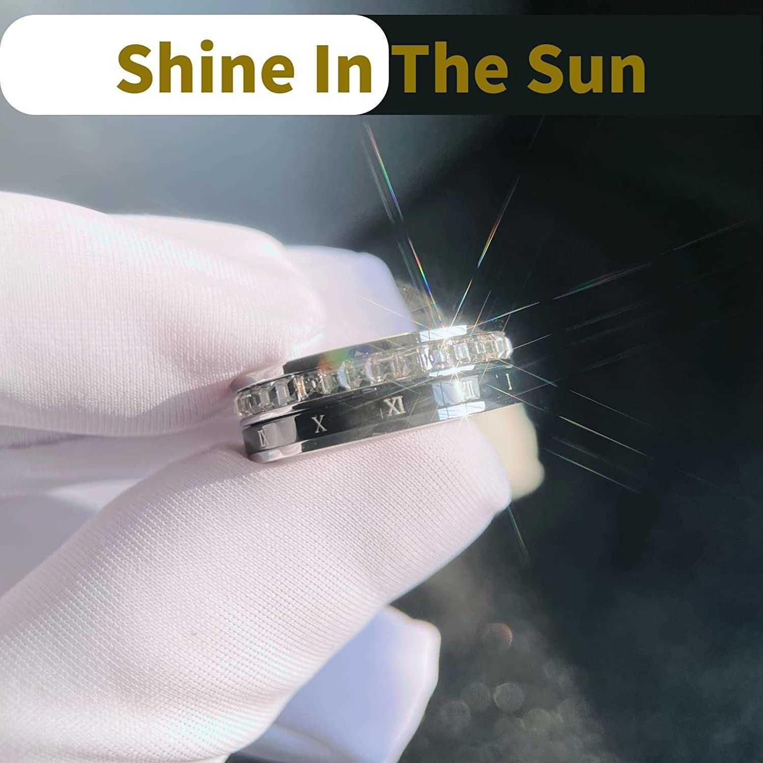 GZW 18k Gold Plated Roman Numeral Cubic Zirconia Ring for Women Spinner Silver Mens Rings Stainless Steel Square Cz Rings for Men and women couple