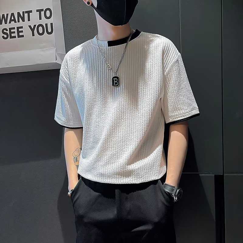 Trendy Brand Short Sleeved Men's High-end Summer Thin Round Neck T-shirt with High-end Design, Half Sleeved Coffee Color Fashion T-shirt 25GZP, Black (embroidered logo on chest)
Trendy Brand Short Sleeved Men's High-end Summer Thin Round Neck T-shirt with High-end Design, Half Sleeved Coffee Color Fashion T-shirt 25GZP, Black (embroidered logo on chest)