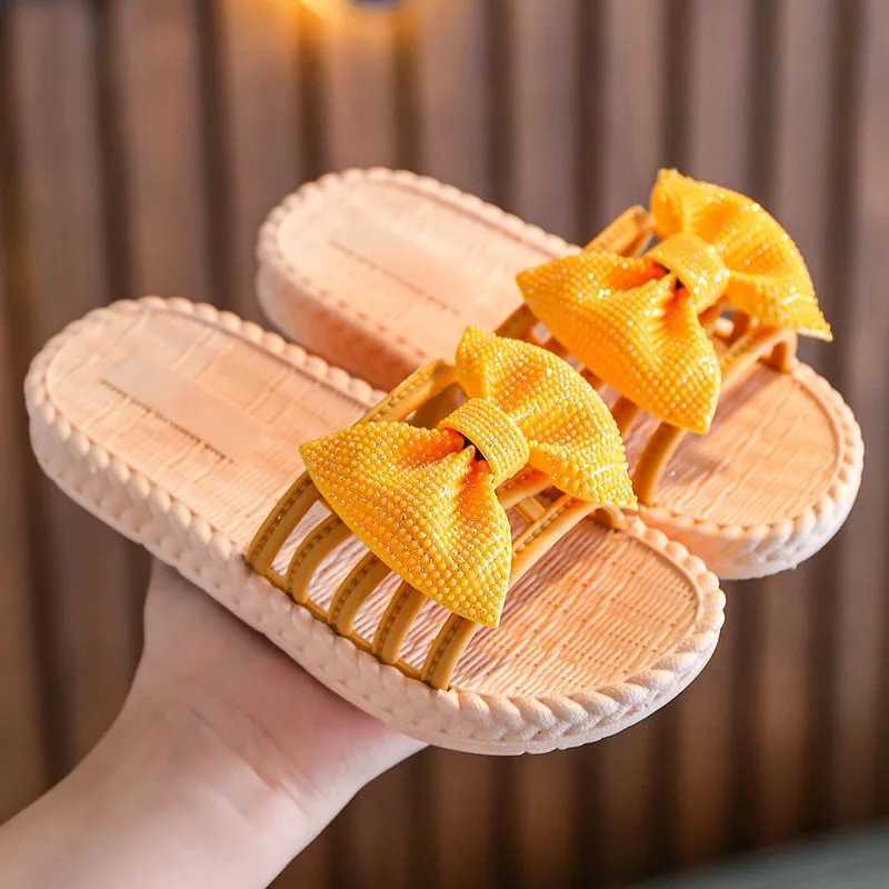 Sandals Children Slippers Girls Cute Bow Princess Beach Sandals Summer Indoor Home Slippers Non-Slip Soft Bottom Kids Girl Shoes CSH1333 R230529