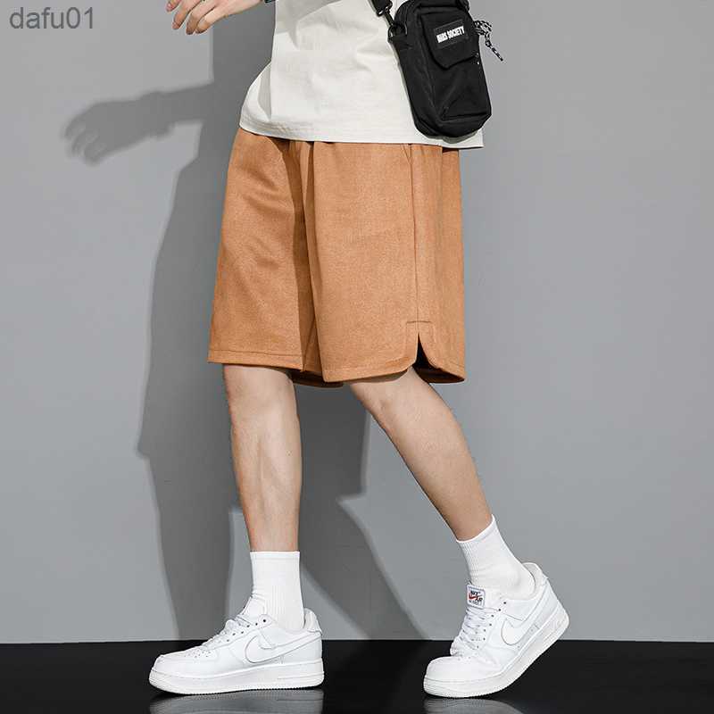 Men's Shorts Casual Summer Mens Shorts Fashion Cropped Pants Leisure Elastic Waist Sports Soft Soild Color Suede Beach Shorts Gym Sweatpants L230