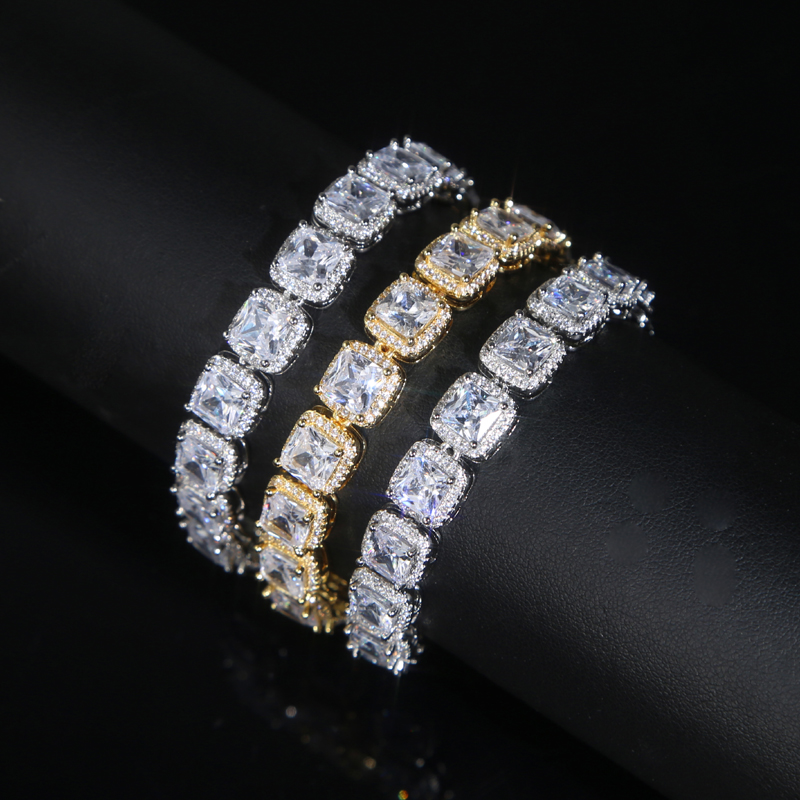 Gold Plated Sparking Cz Cluster Cubic Zirconia Tennis Chain Bracelet Iced Out Bling Cz Charm Hip Hop Jewelry Gifts
