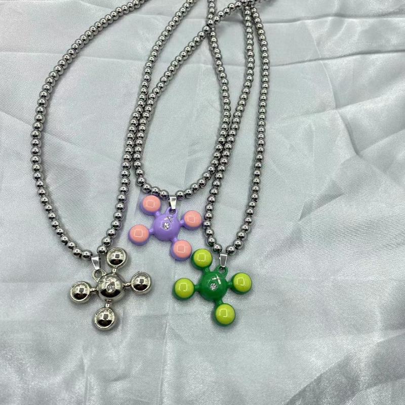 Pendant Necklaces Fashion Stainless Steel Round Bead Chain Quadangle Ball For Men Women Personality Niche Design Sense Necklace Gift